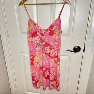 Y2K Natori Multicolor Pink Floral Embroidered Babydoll Slip Dress Sz M Boho Glam